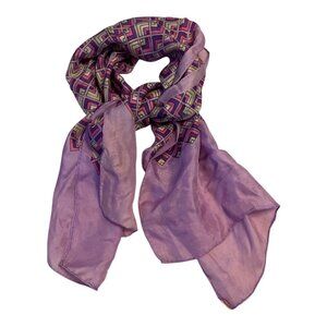 Vintage Gentex 100% Silk Scarf – Purple & Pink Geometric Print – Hand Rolled Hem